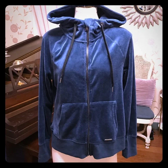 Calvin Klein Performance! Dark Blue Velour Zip Up Hoodie - Picture 3 of 13